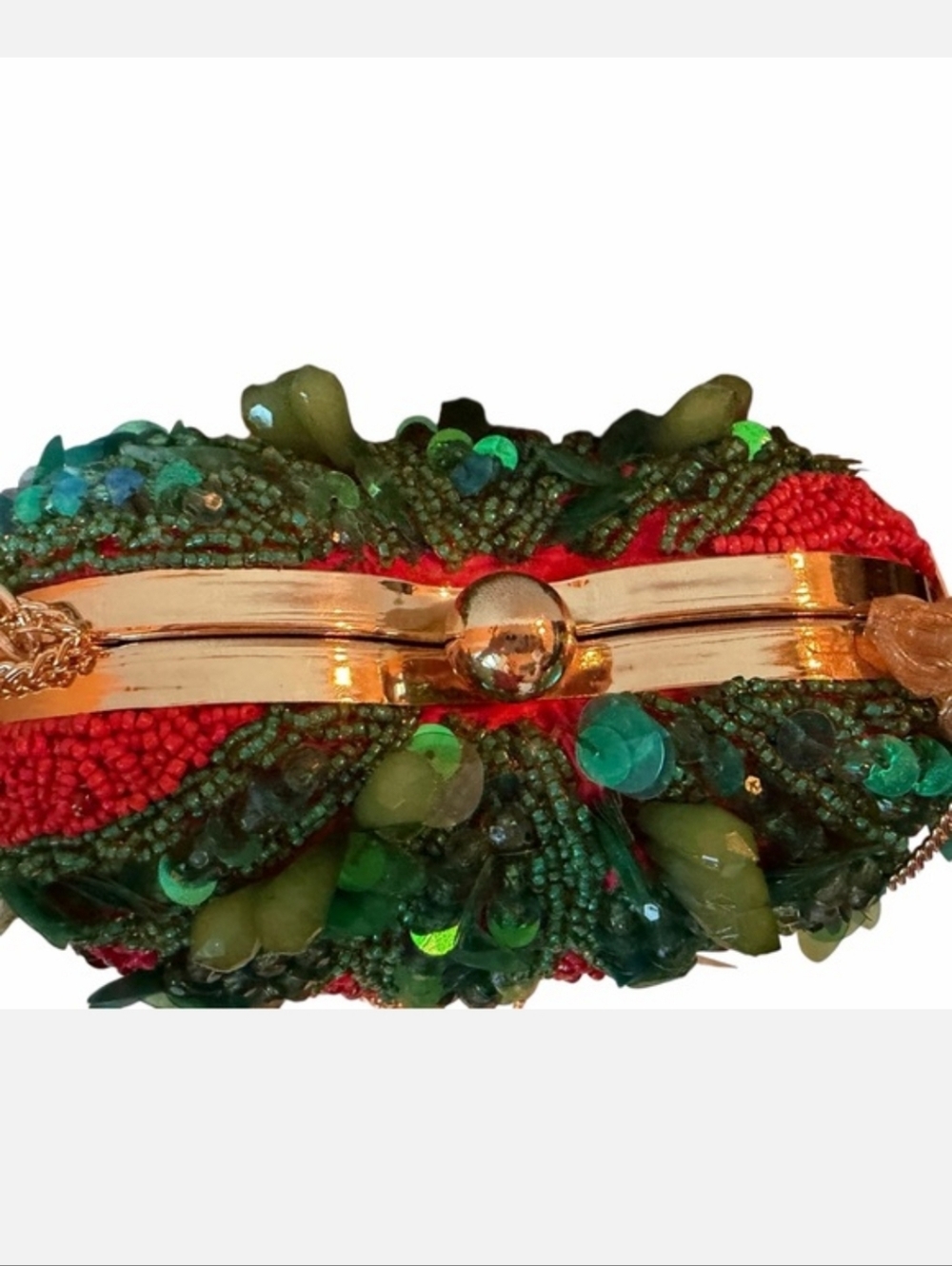 Handcrafted In India Beaded Strawberry Shape Evening Clutch -Red & Green Bnwt Eh - Picture 2 of 8